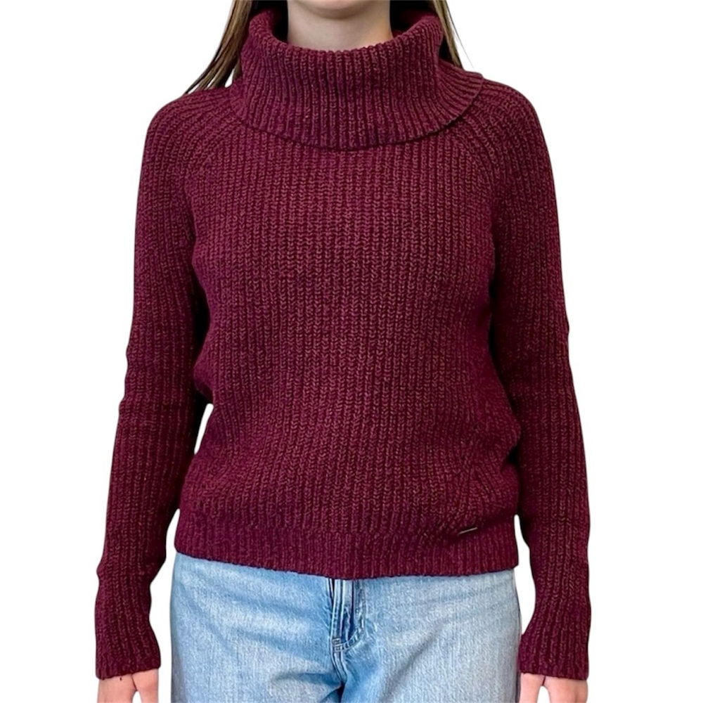Hollister Size Small Cowl Neck Cable Knit Sweater Plum Long Sleeves Cozy